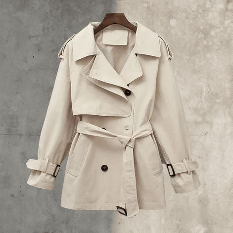 Belted Double-Breasted Women's Trench Coat in Water-Repellent Cotton Blend