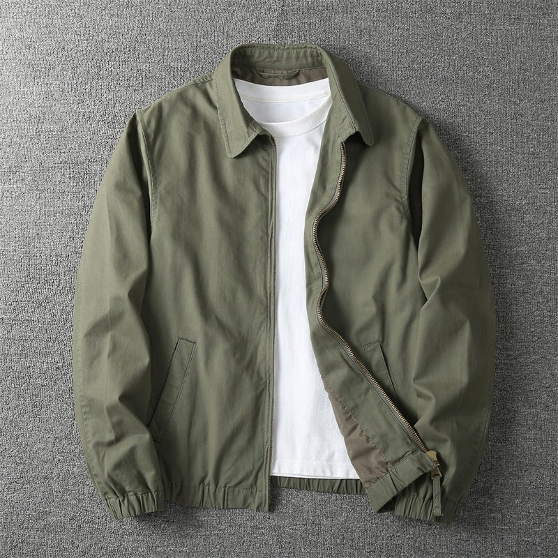 Cotton-Blend Harrington Jacket for Men with Zip Closure