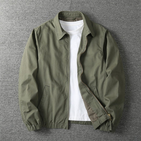 Cotton-Blend Harrington Jacket for Men with Zip Closure