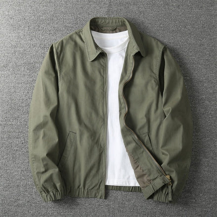Cotton-Blend Harrington Jacket for Men with Zip Closure