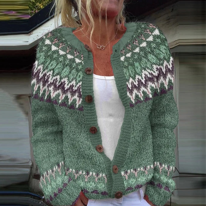 Delia Fair Isle Button-Front Knitted Cardigan for Women