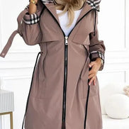 Ainsley Women's Hooded Zip-Up Longline Winter Coat with Check Lining