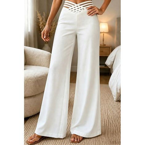 Women's High-Waisted Palazzo Pants with Crossover Waistband