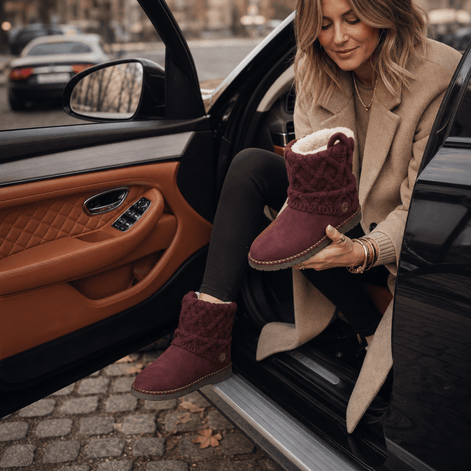 Coziva Cable-Knit Cuffed Mid-Calf Suede Boots for Women