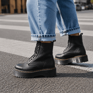 Chunky Platform Heeled Boots with Front Zip and Lace Panel Detailing