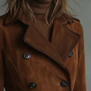 Uilkje Double-Breasted Suede Longline Winter Coat for Women