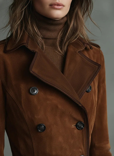 Uilkje Double-Breasted Suede Longline Winter Coat for Women