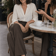Women's Wide-Leg High-Waisted Dress Trousers with Structured Waistband