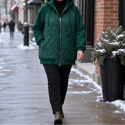 Women's Hooded Spliced Quilted Puffer Jacket with Padded Lining