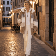 Women's Oversized Faux Fur Color-Block Hooded Coat