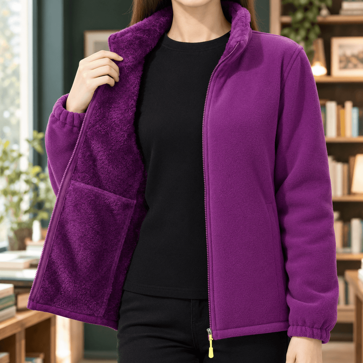 Meredith-Hope Zip-Up Fleece Jacket with Stand Collar