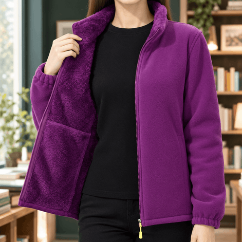 Meredith-Hope Zip-Up Fleece Jacket with Stand Collar
