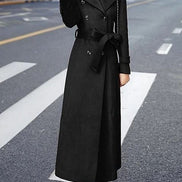 Elora Belted Shawl Collar Long Wool-Blend Coat with Button Front