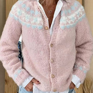 Women's Fair Isle Knitted Button-Up Cardigan with Pastel Pattern