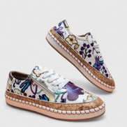Olisette Floral Embroidered Textile Women's Comfort Shoes with Zip Detail