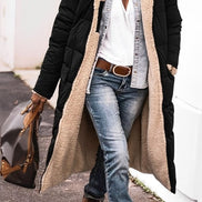 Women's Long Polyester Coat with Teddy Fleece Lining and Hood