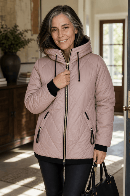 Women's Longline Hooded Quilted Puffer Jacket with Zip Front