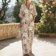 Floral Print Wide-Leg Jumpsuit with Cinched Waist and Pockets