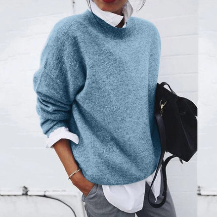 Poppy Crew Neck Knit Sweater with Relaxed Fit for Women