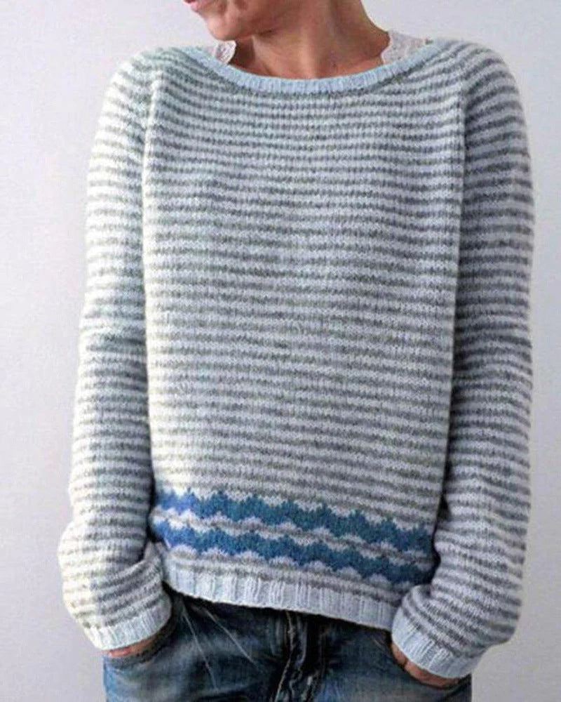 Women's Cotton Tree Print Knitted Jumper with Crew Neck