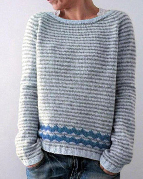 Women's Cotton Tree Print Knitted Jumper with Crew Neck