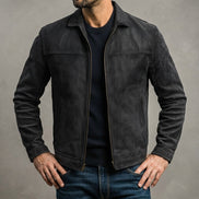 Carver Distressed Leather Puffer Jacket for Men with Classic Collar