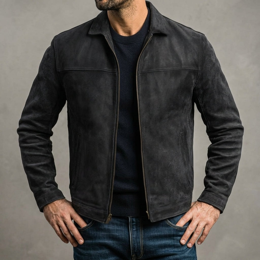 Carver Distressed Leather Puffer Jacket for Men with Classic Collar