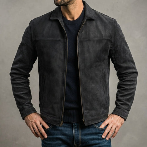 Carver Distressed Leather Puffer Jacket for Men with Classic Collar