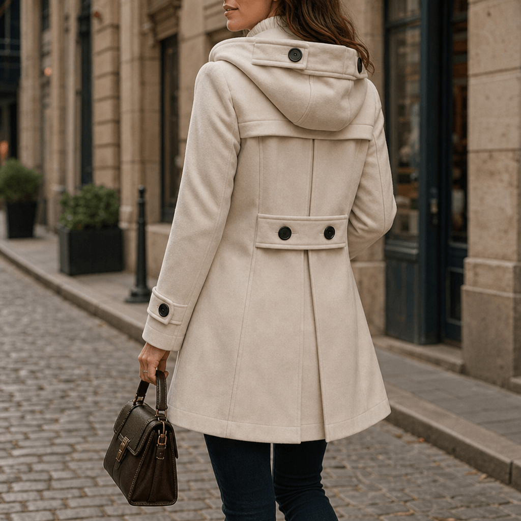 Edwina Women's Double-Breasted Hooded Winter Coat with Wide Collar