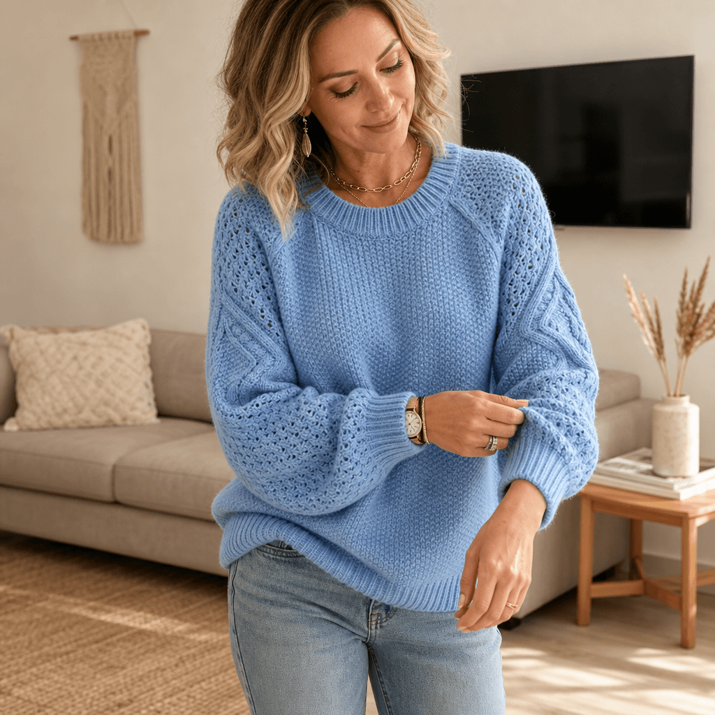 Petronella Open-Work Sleeve Cable Knit Jumper for Women