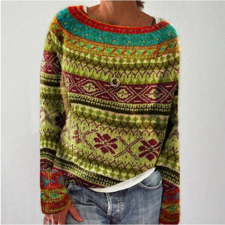Maude Forest Print Women's Knitted Christmas Jumper with Crew Neck