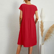 Women's Cotton Blend Christmas Party Shift Midi Dress with Pockets