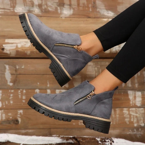 Ivette Faux Suede Lug-Sole Women's Ankle Boots with Side Zip
