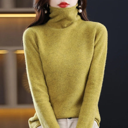 Women's Wool Turtleneck Knitted Jumper with Ribbed Cuffs