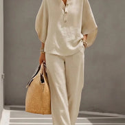 Vienna Collared Wide-Leg Linen Blend Two-Piece Co-ord Set for Women
