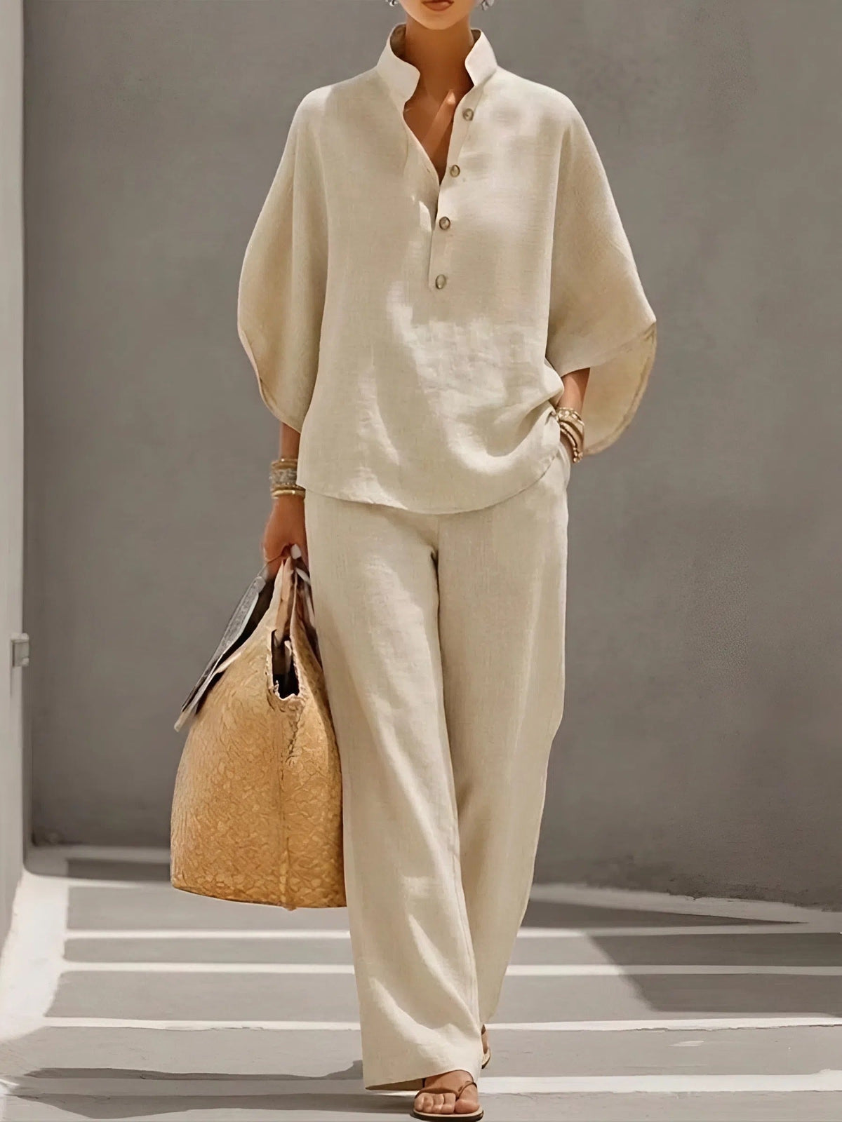 Vienna Collared Wide-Leg Linen Blend Two-Piece Co-ord Set for Women