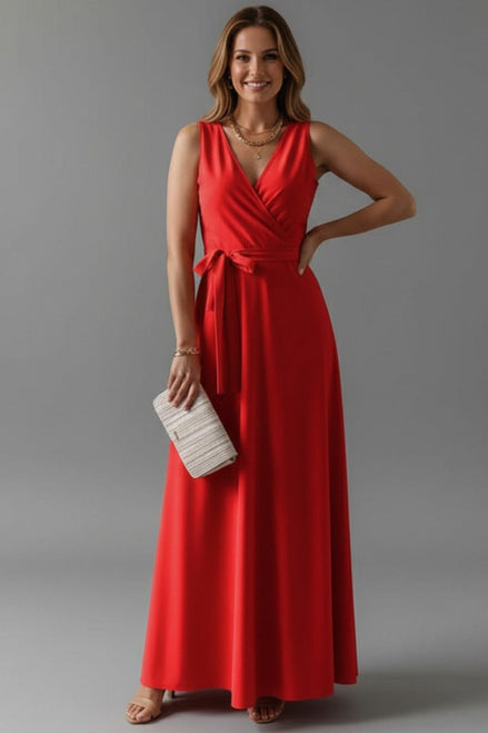 Annabelle Satin Wrap Maxi Party Dress with Relaxed Fit for Christmas