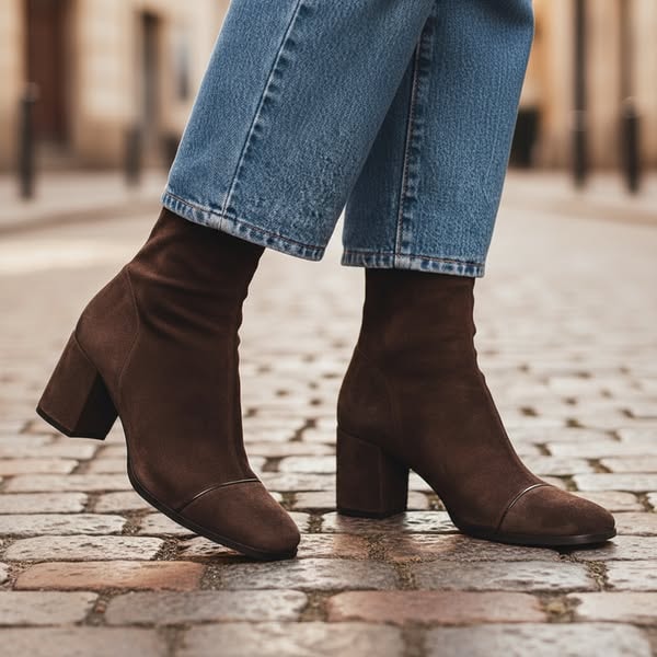 Women's Faux Suede Block Heel Ankle Boots with Side Zip