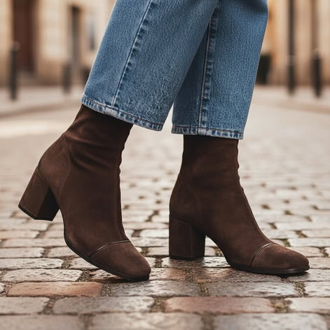Women's Faux Suede Block Heel Ankle Boots with Side Zip