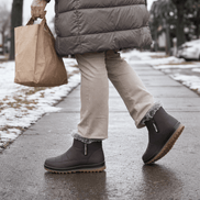 Faux Fur-Lined Waterproof Slip-On Ankle Boots for Women in Winter