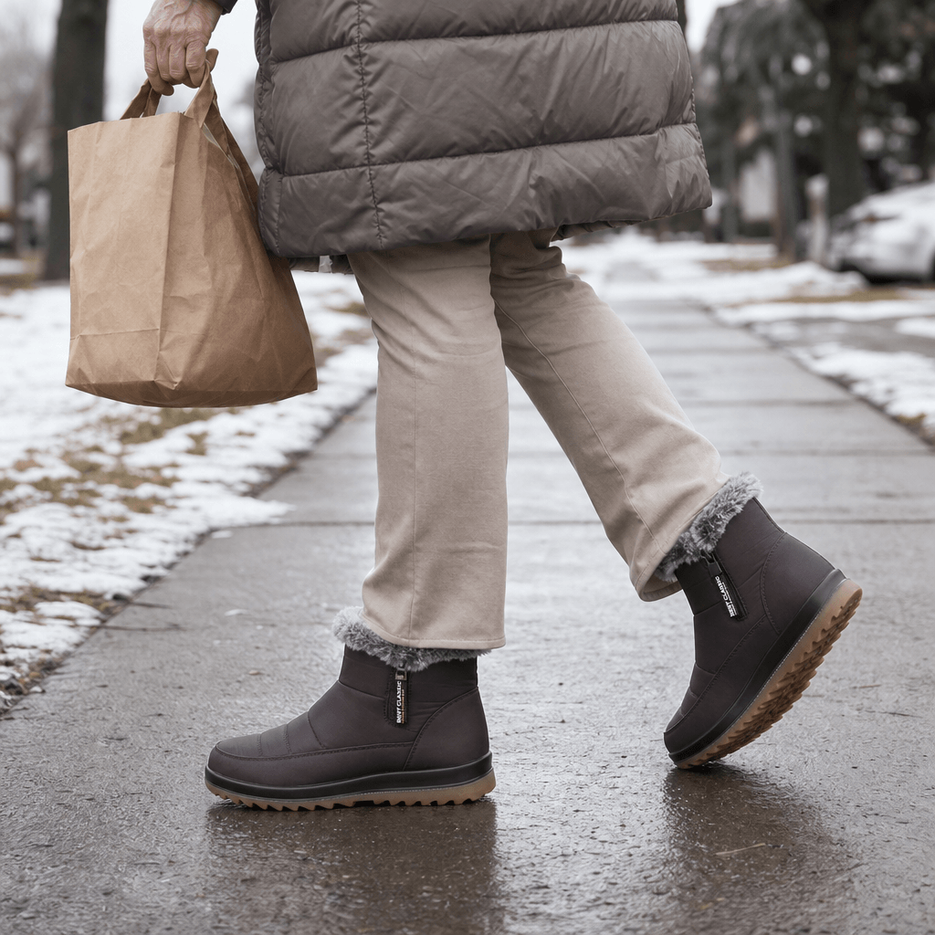Faux Fur-Lined Waterproof Slip-On Ankle Boots for Women in Winter