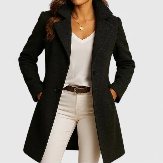 Briony Double-Breasted Notch-Lapel Women's Long Wool-Blend Winter Coat