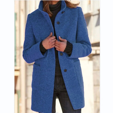 Drune Collared Wool Blend Winter Coat with Button Front for Women