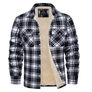 Men's Sherpa-Lined Plaid Flannel Shirt Jacket with Button Pockets