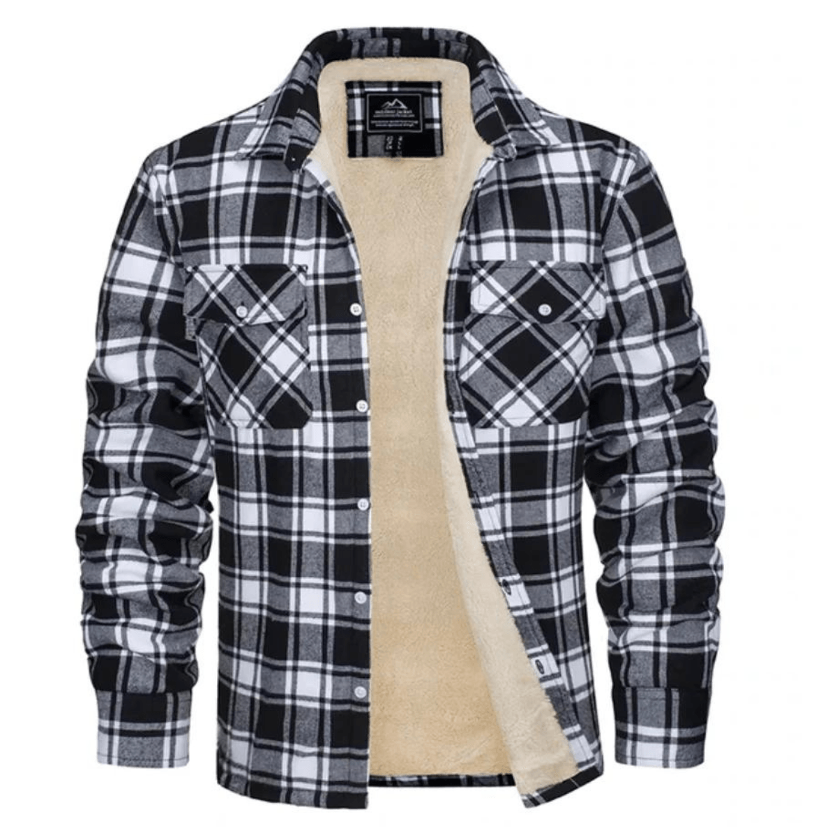 Men's Sherpa-Lined Plaid Flannel Shirt Jacket with Button Pockets