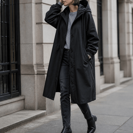 Hooded Midi Coat with Drawstring Waist for Women