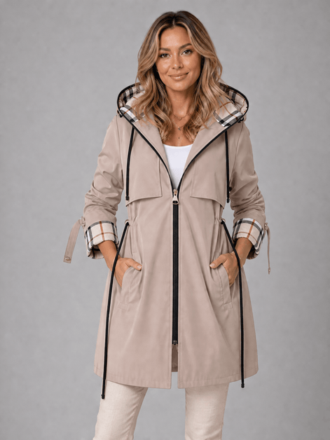 Hooded Longline Jacket with Adjustable Drawstring Waist