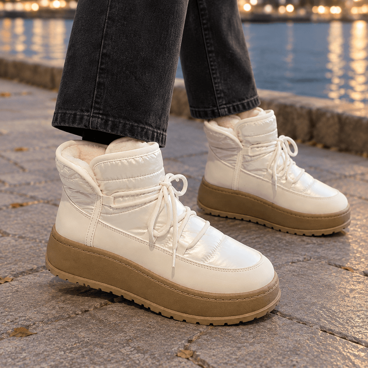 Leone-Garda Quilted Lace-Up Platform Boots for Women in Synthetic Leather