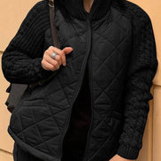 Quilted Puffer Jacket with Knitted Sleeves for Women