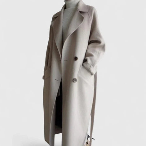 Eluned Women's Double-Breasted Notch-Lapel Longline Winter Coat